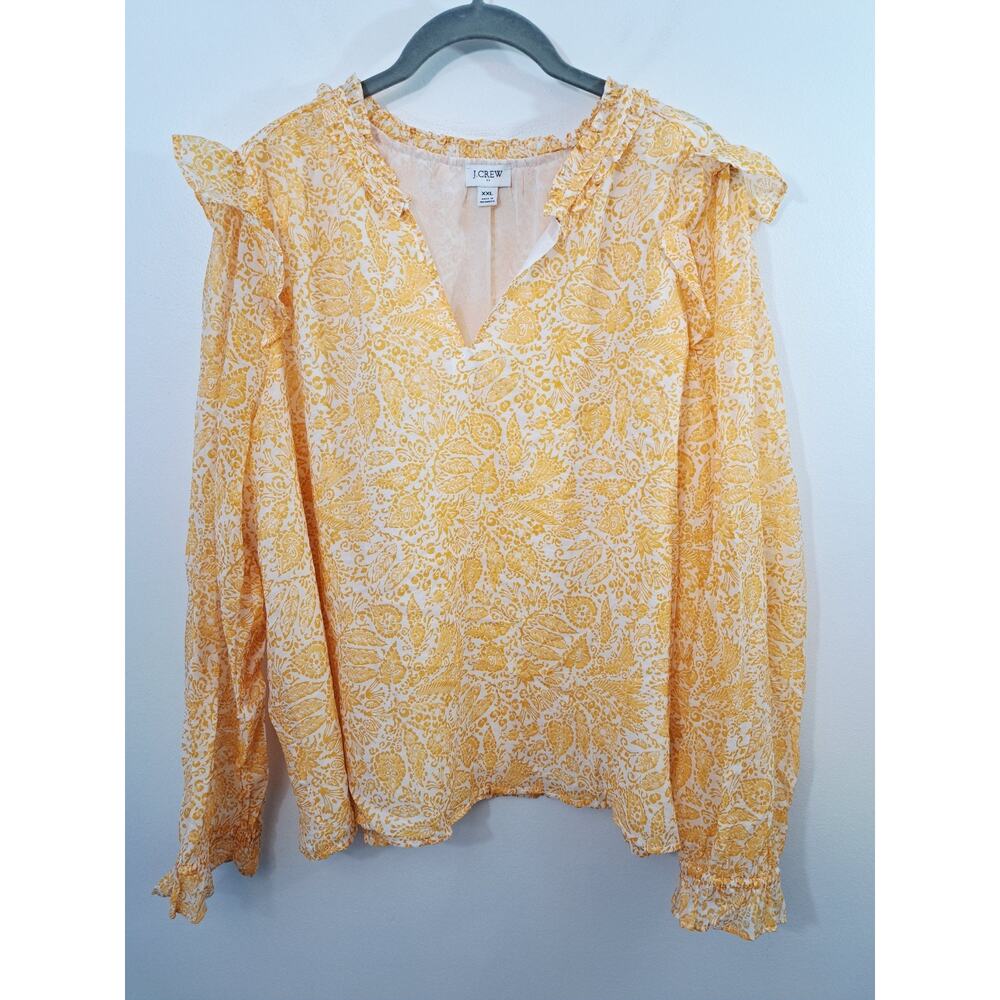 J.Crew Women's Ruffle Collar Top Blouse Size XXL Golden Ochre Lined EUC